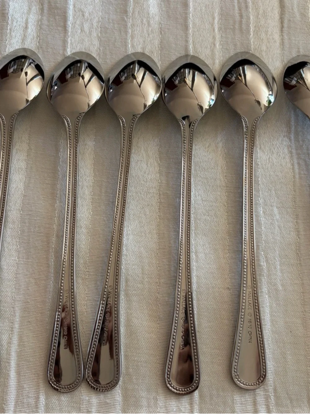 Wallace CONTINENTAL BEAD Place Oval Soup Spoons Stainless (Set of 6) 7 3/4